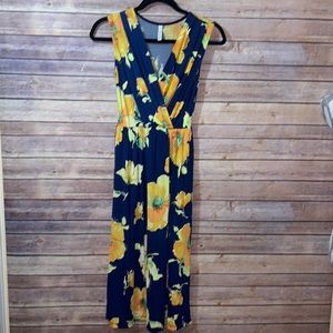Gilli blue floral midi dress Sleeveless wrap style size Small F2